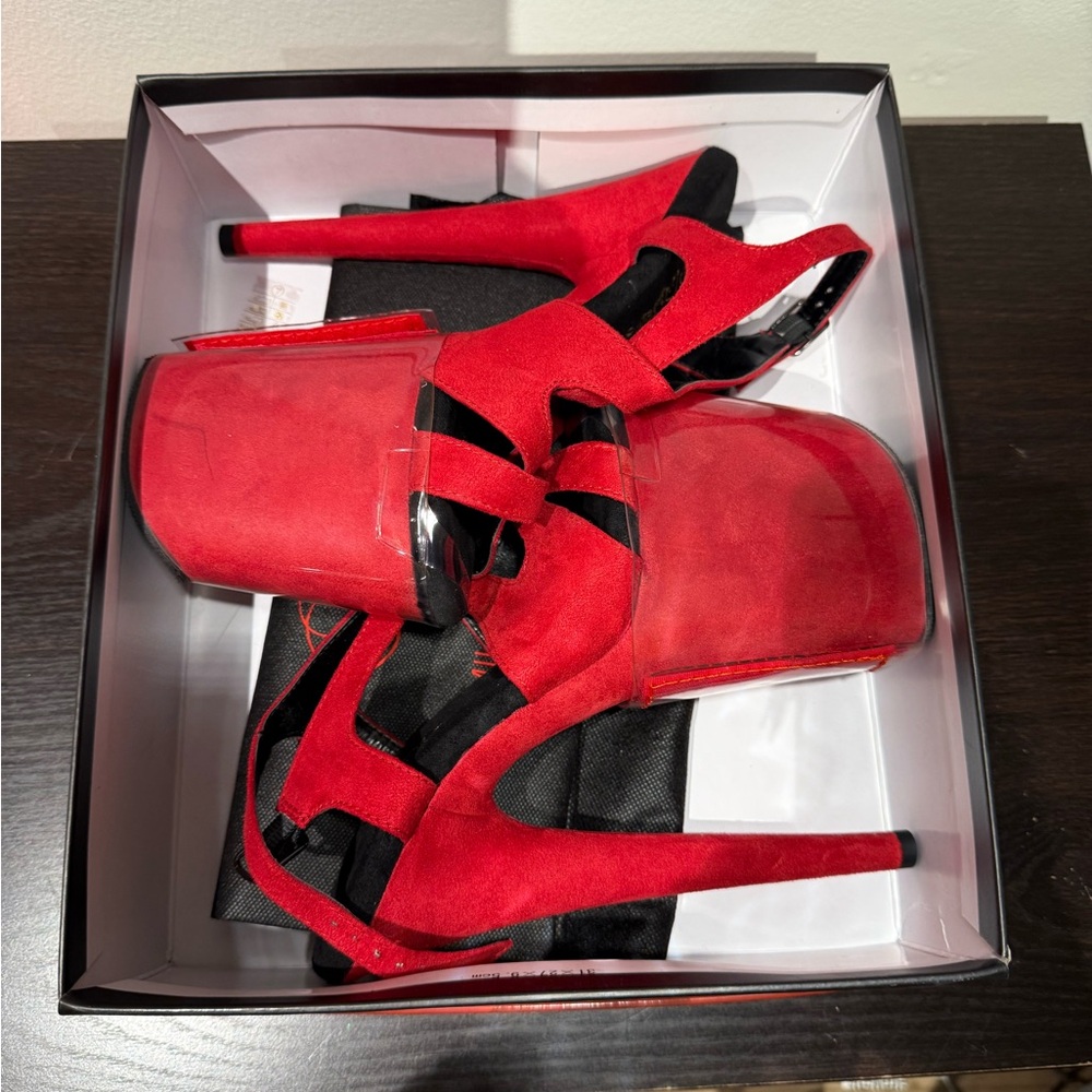 Pleaser Flamingo FLAM831FS Red Faux Suede Size 7 - Picture 4 of 10